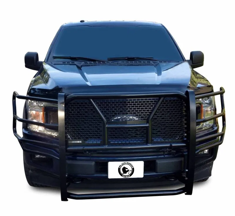 RU-FOF115-B – BLACK HORSE Grille Guard, 3-Piece Modular Powder Coated Black Steel With Brush Guard Without Skid Plate